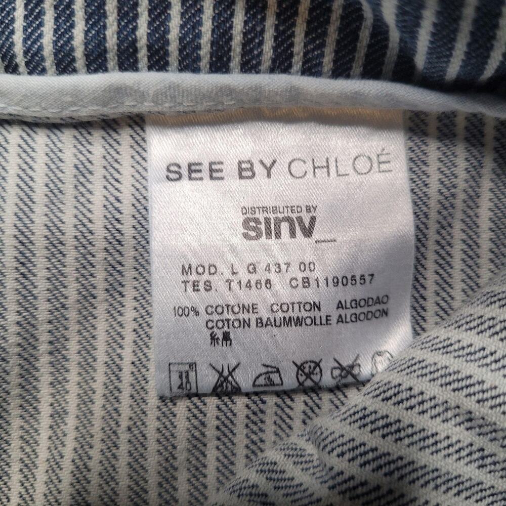 See By Chloe Skirt 8 Blue Denim Mini Railroad Stripe Nautical Preppy Boho Naval - Picture 5 of 8